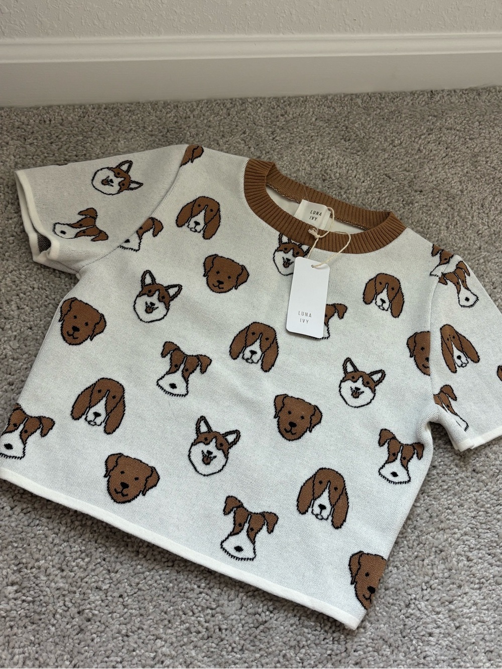 Women's Luna Ivy Cream & Brown Dog Knit Top